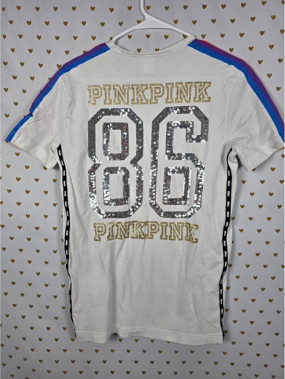 Victorias Secret PINK Rainbow 86 BLING Tee shirt White XS